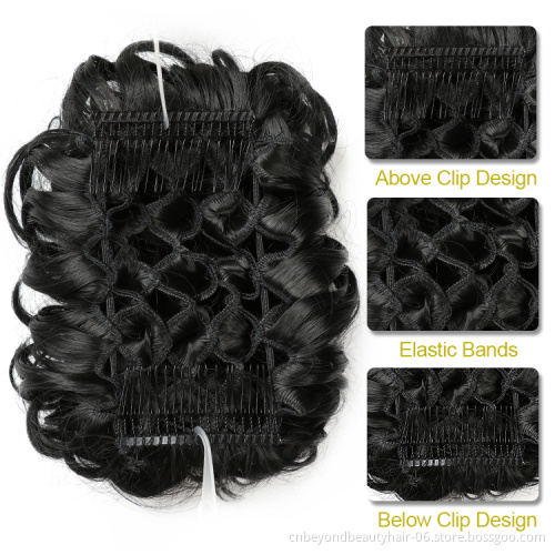 Bridal Synthetic Messy Wavy Curly Hair Bun Elastic Scrunchies With Two Steel fork Comb Clip in hair Extensions Hairpiece